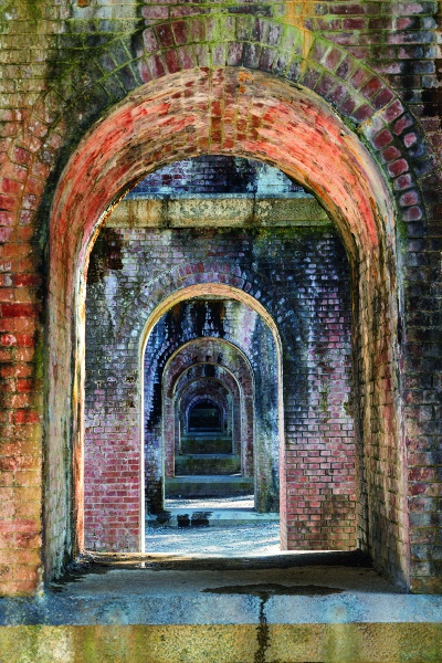 A brick aqueduct that becomes part of a branch line of the Lake Biwa Canal.