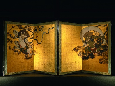 The Wind and Thunder Gods Screen, known as Tawaraya Sōtatsu's greatest masterpiece. The dynamic figures of the Wind and Thunder Gods are striking.