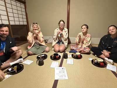 An optional matcha tea ceremony experience in the tea room, available with the sushi-making experience.