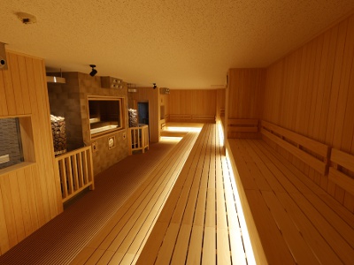 男女サウナでは時間帯によって、スタッフによるアロマ水を使用したアウフグースも楽しめる。