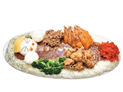 総重量約5㎏のカレーライス。40 分以内に1人で間食したら5,000円が無料に。
挑戦者は2 時間前までに予約を。
