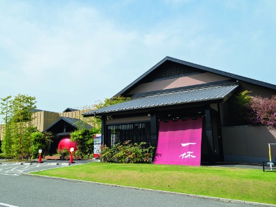 和風の建物は、高級温泉宿を思わせる。
左側の赤く丸いドームは、サウナの裏側。