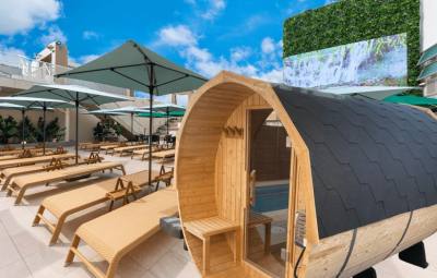 Barrel sauna is available in the roof terrace area for a limited time.