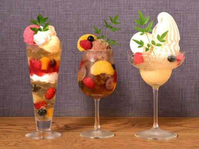梅酒NON1,800円（左）など、夜パフェは18時以降限定メニュー。